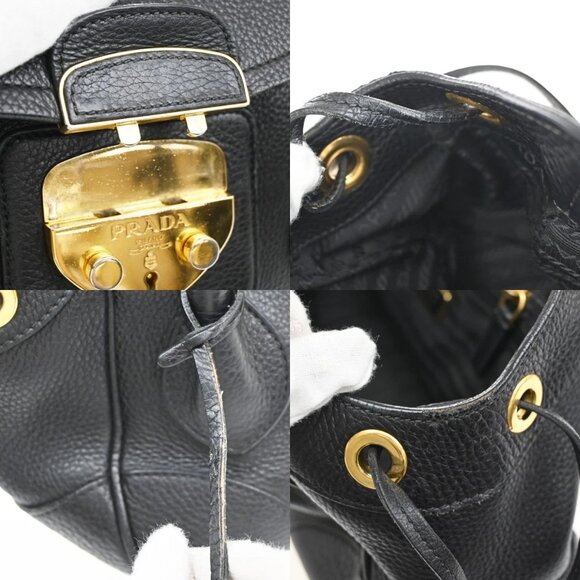 PRADA Logo Tessuto Shoulder Hand Bag Leather Black GHW 76EF401 - Picture 10 of 16